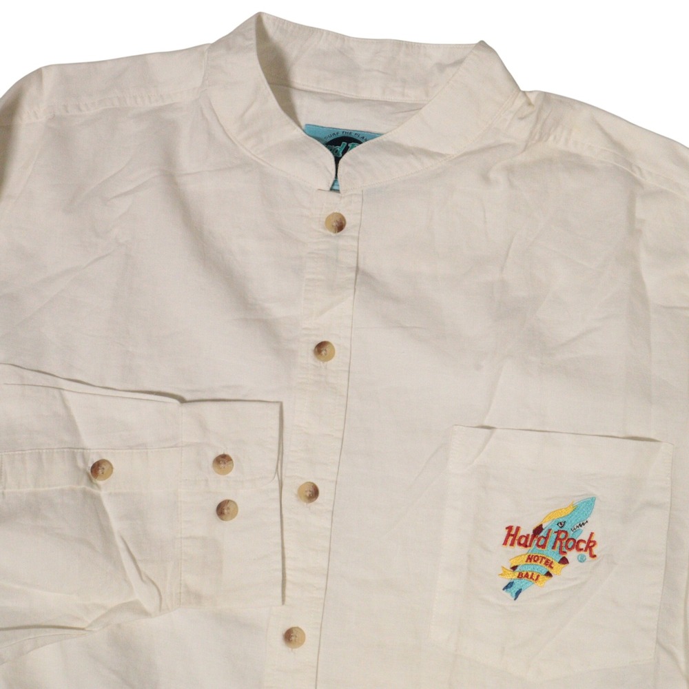 Hard Rock Cafe Hotel Bali Shirt Band‎ Collar Linen Blend White Men 2XL